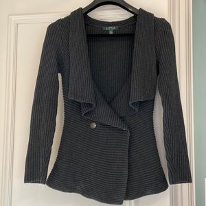 Shawl collar Ralph Lauren sweater with spectacular fitted silhouette